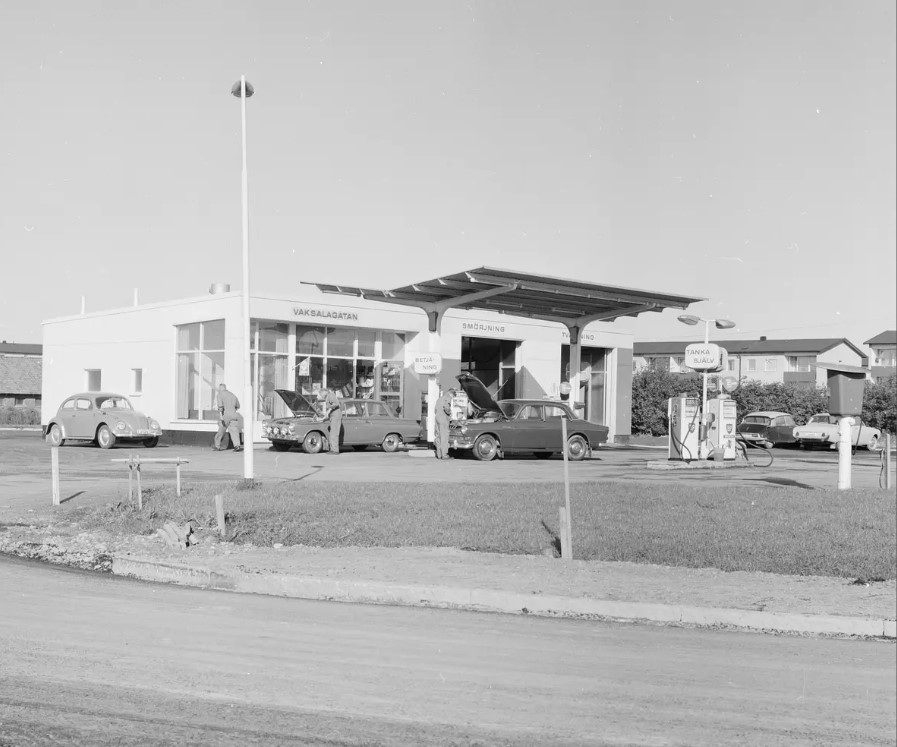BP macken vid Gränby bilgata / Vaksalagatan 1965.Foto lånat ur Upplandsmuseets bildarkiv.